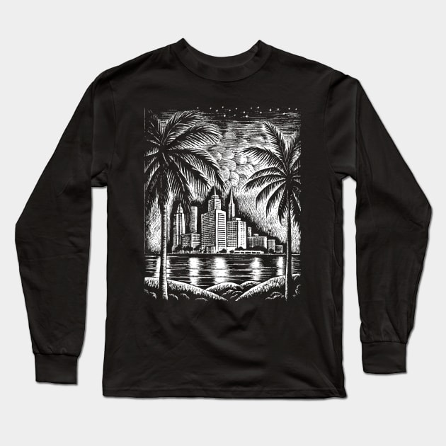 Florida Miami art in linear style Long Sleeve T-Shirt by Khrystyna27